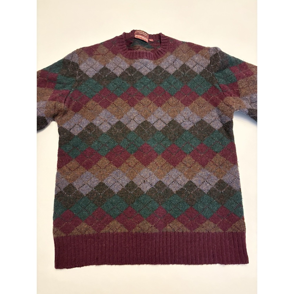 Chaps Ralph Lauren Mens Argyle Sweater Wool Blend Multicolor Vintage Size L